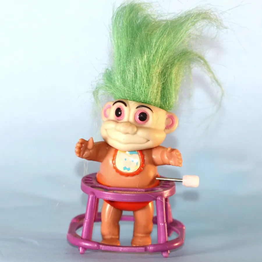 Vintage Baby Walker Wind Up Troll Figure Green/Purple